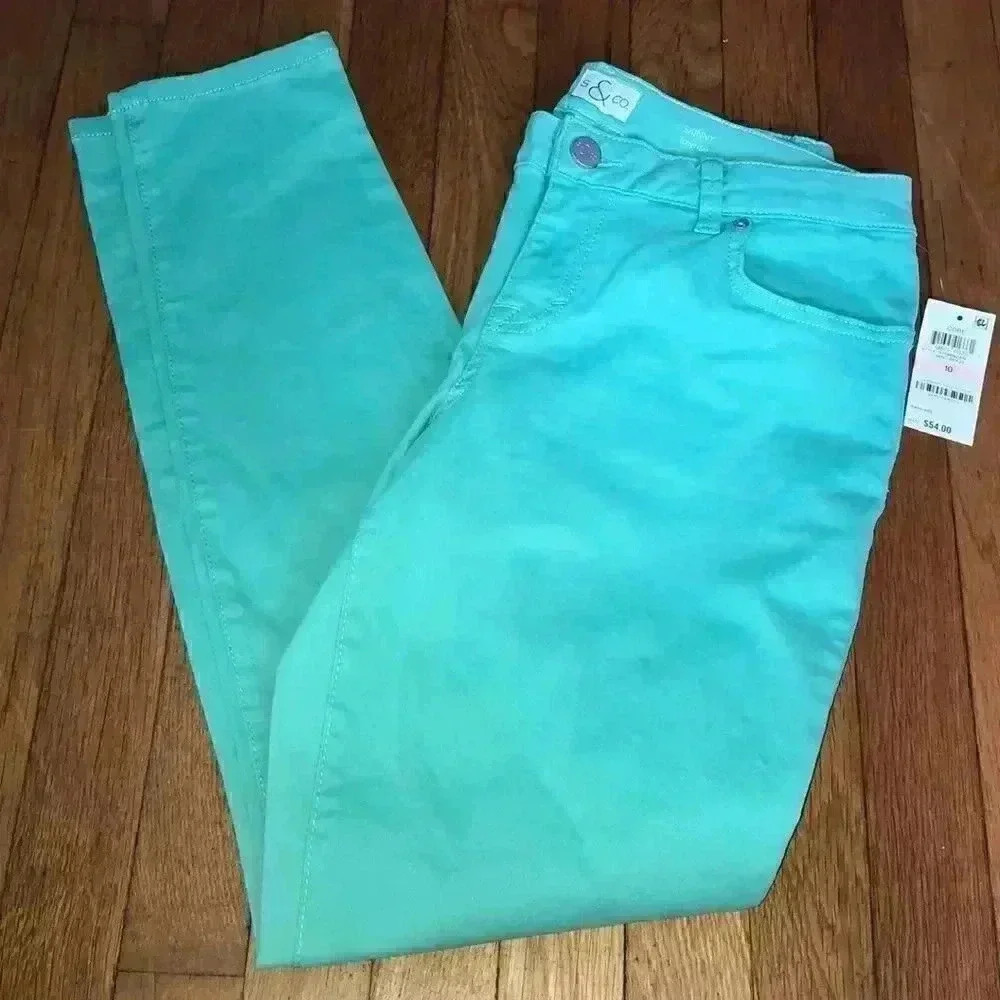 S&Co. Macy’s Skinny low rise mint green jeans 10